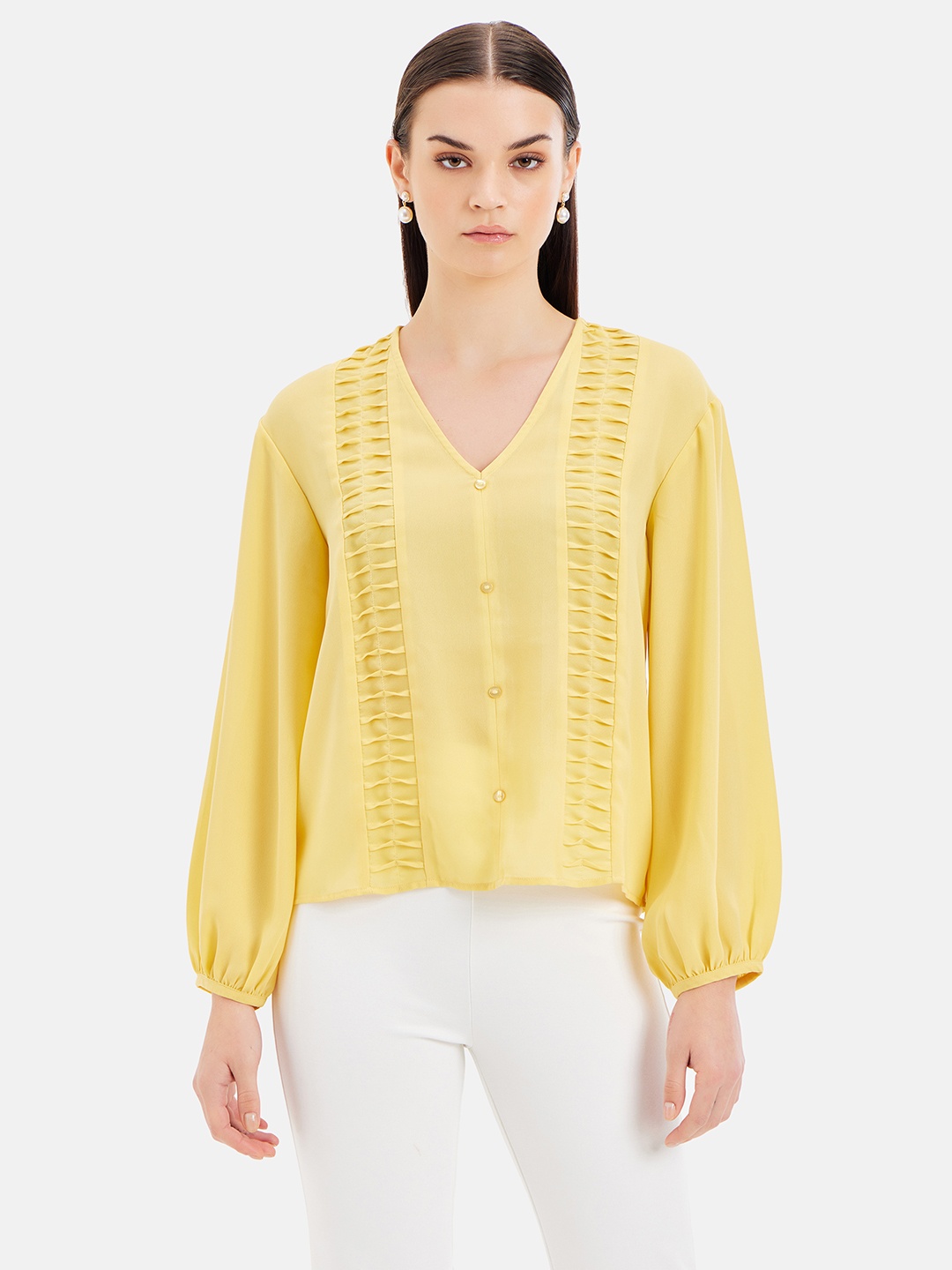 

Kazo Self Design V-Neck Top, Yellow