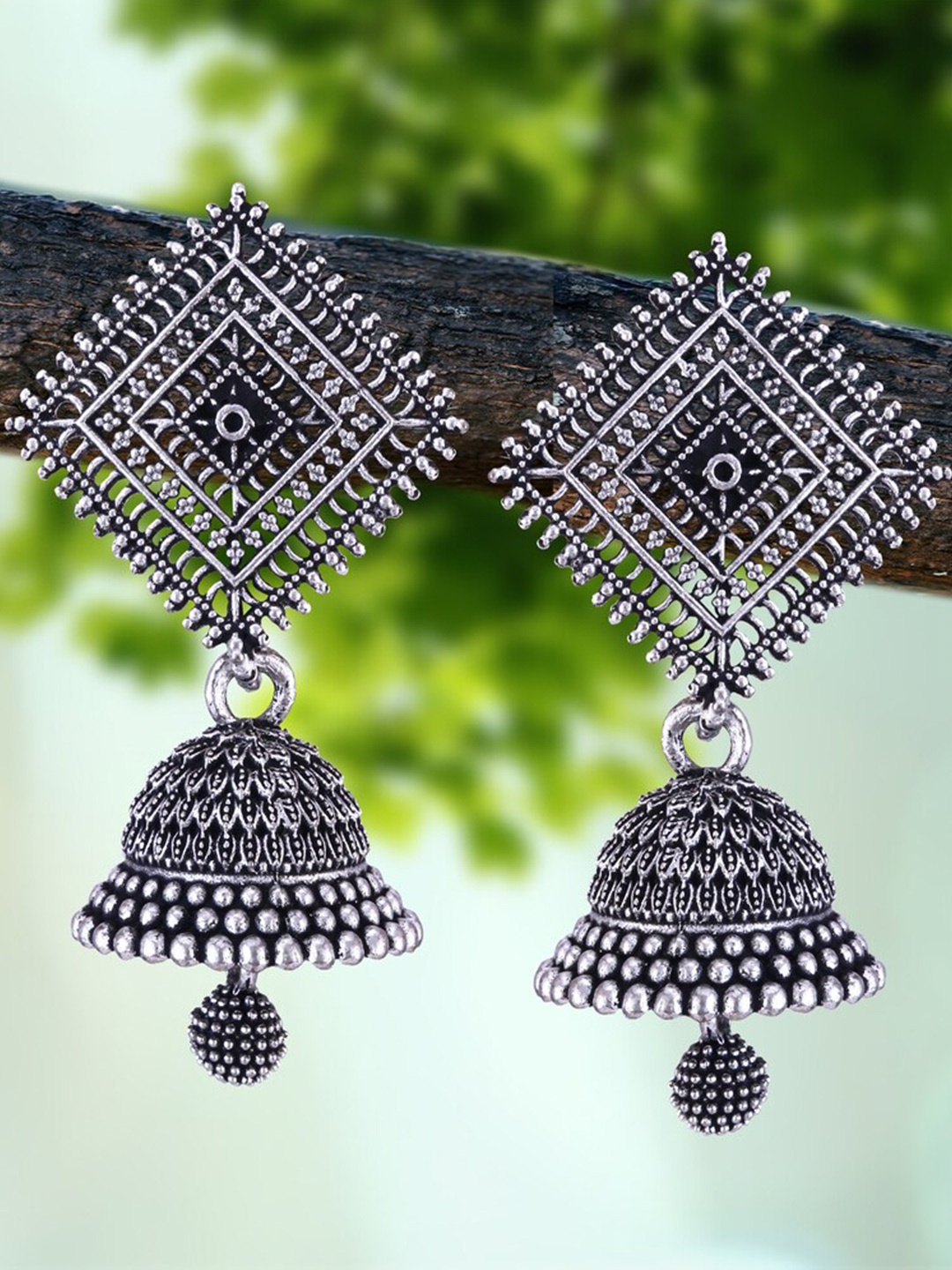 

MEENAZ Pack of 4 Oxidised Silver Plated Silver Jhumkas