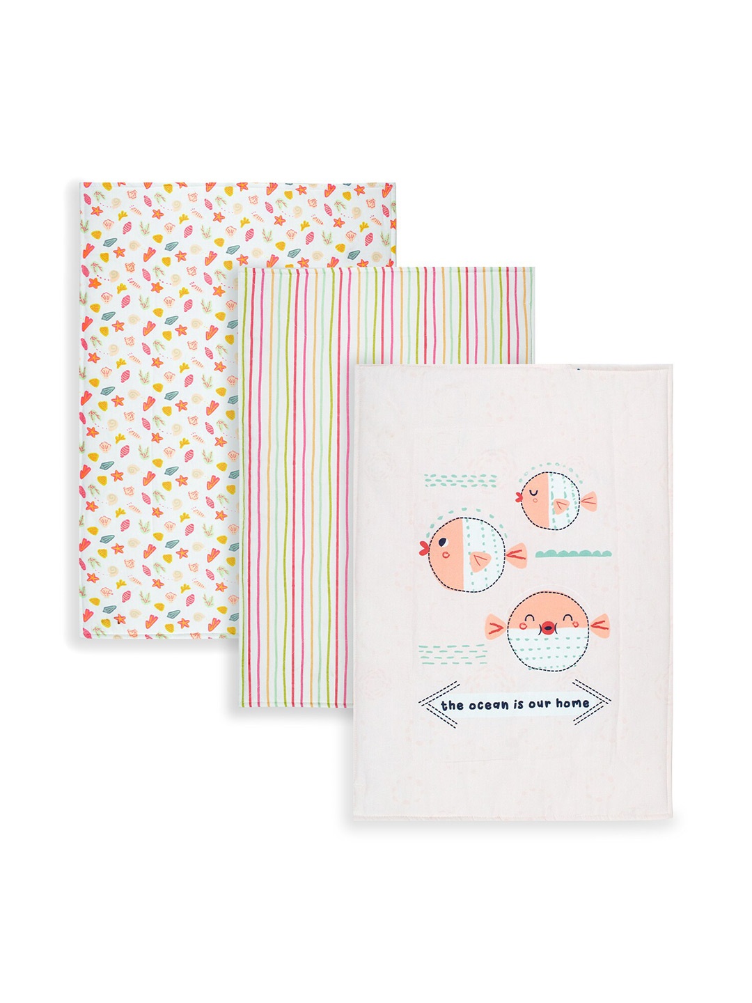 

TIDY SLEEP Pack Of 3 Printed Cotton Diaper Changing Mats, Multi