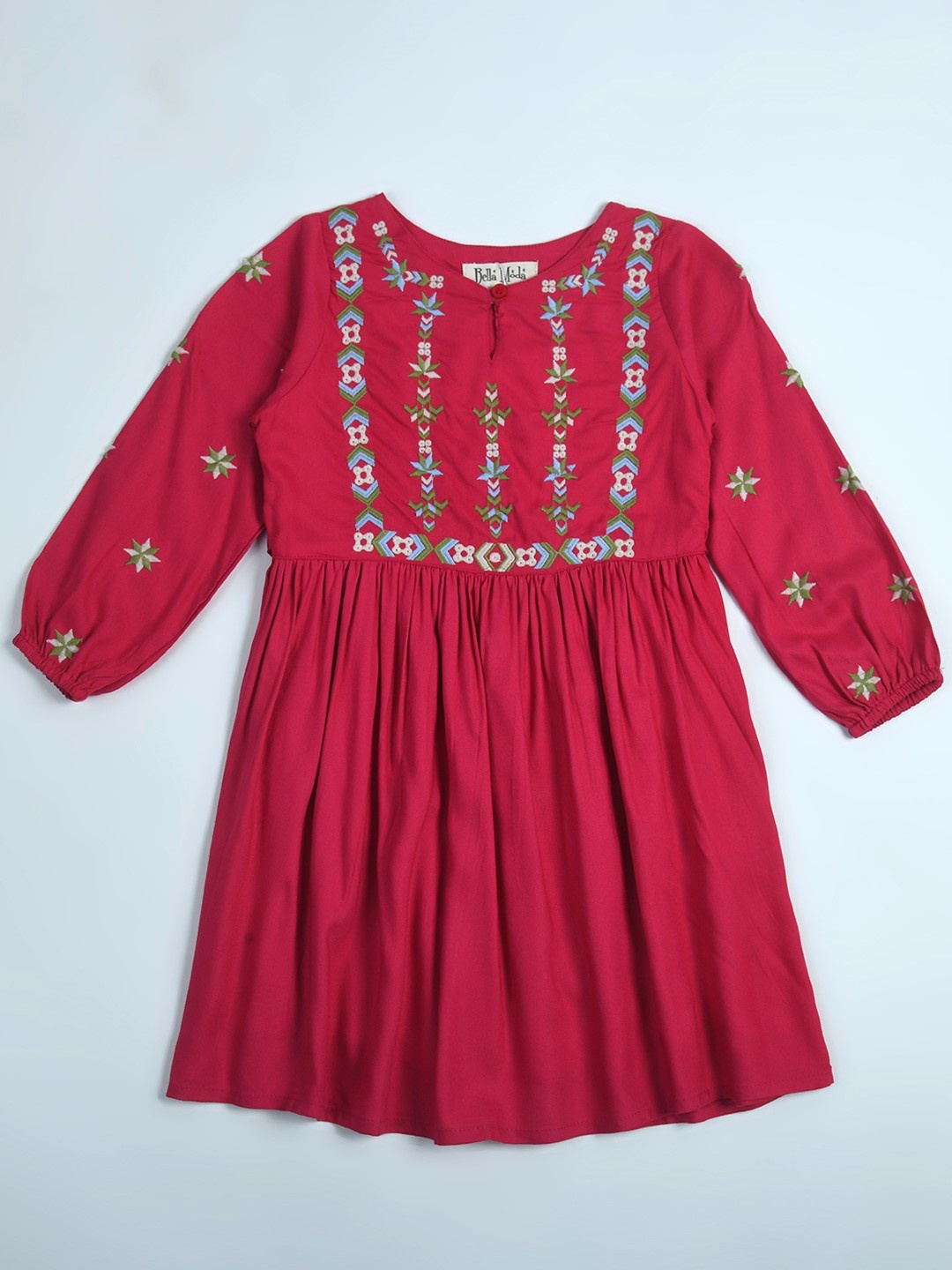 

Bella Moda Girls Floral Embroidered Fit and Flare Pure Cotton Dress, Magenta