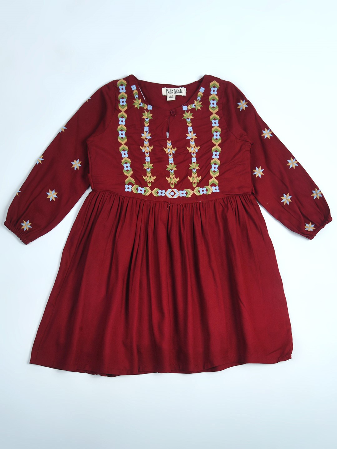 

Bella Moda Girls Floral Embroidered Pure Cotton Fit & Flare Dress, Maroon