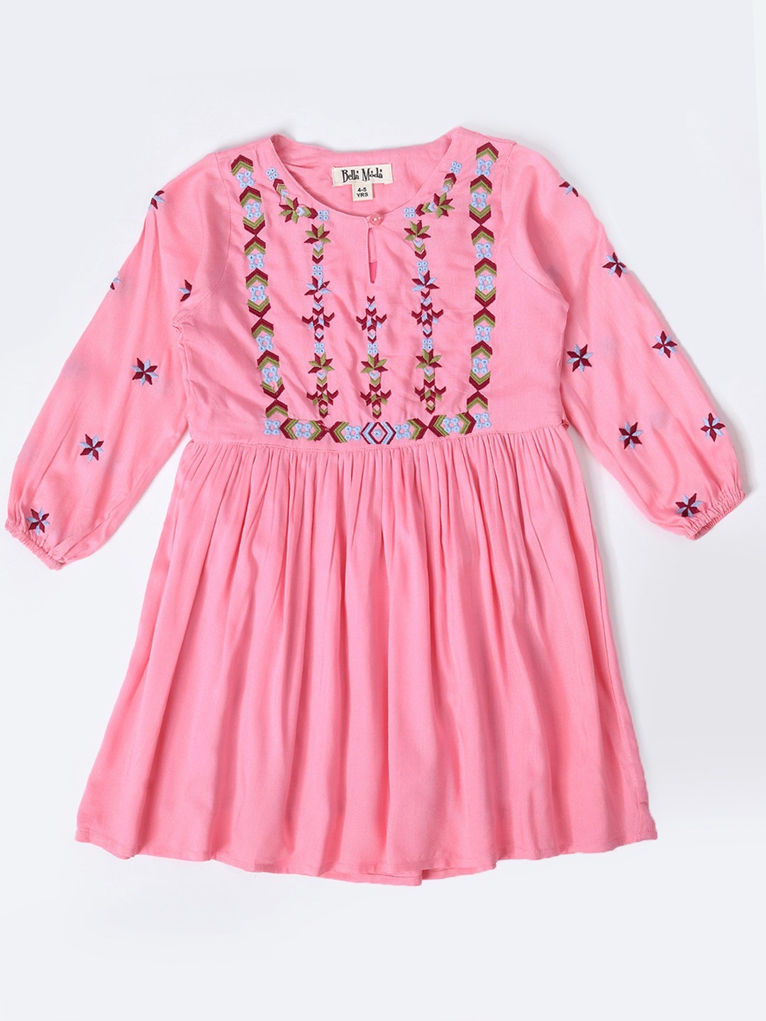 

Bella Moda Girls Floral Embroidered Keyhole Neck Cotton Fit & Flare Dress, Pink