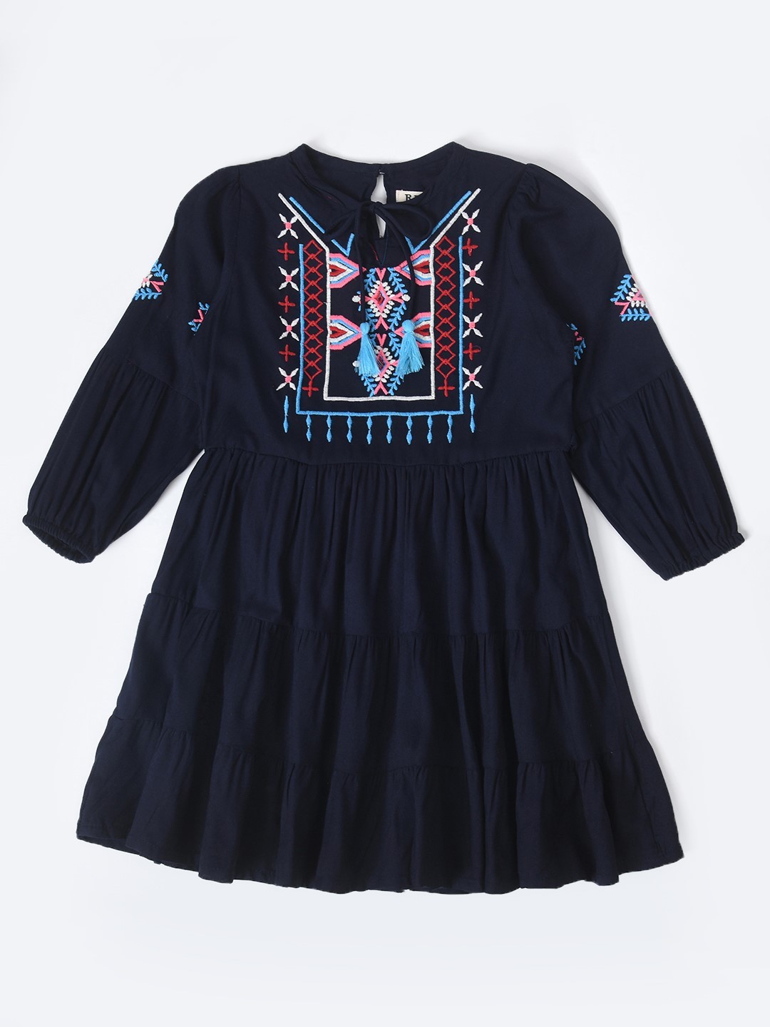 

Bella Moda Embroidered Cotton Flared Fit & Flare Dress, Navy blue