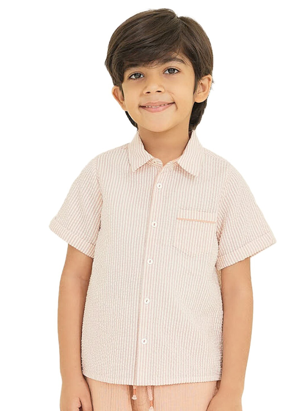 

The Tribe Kids Boys Striped Cotton Casual Shirt, Orange