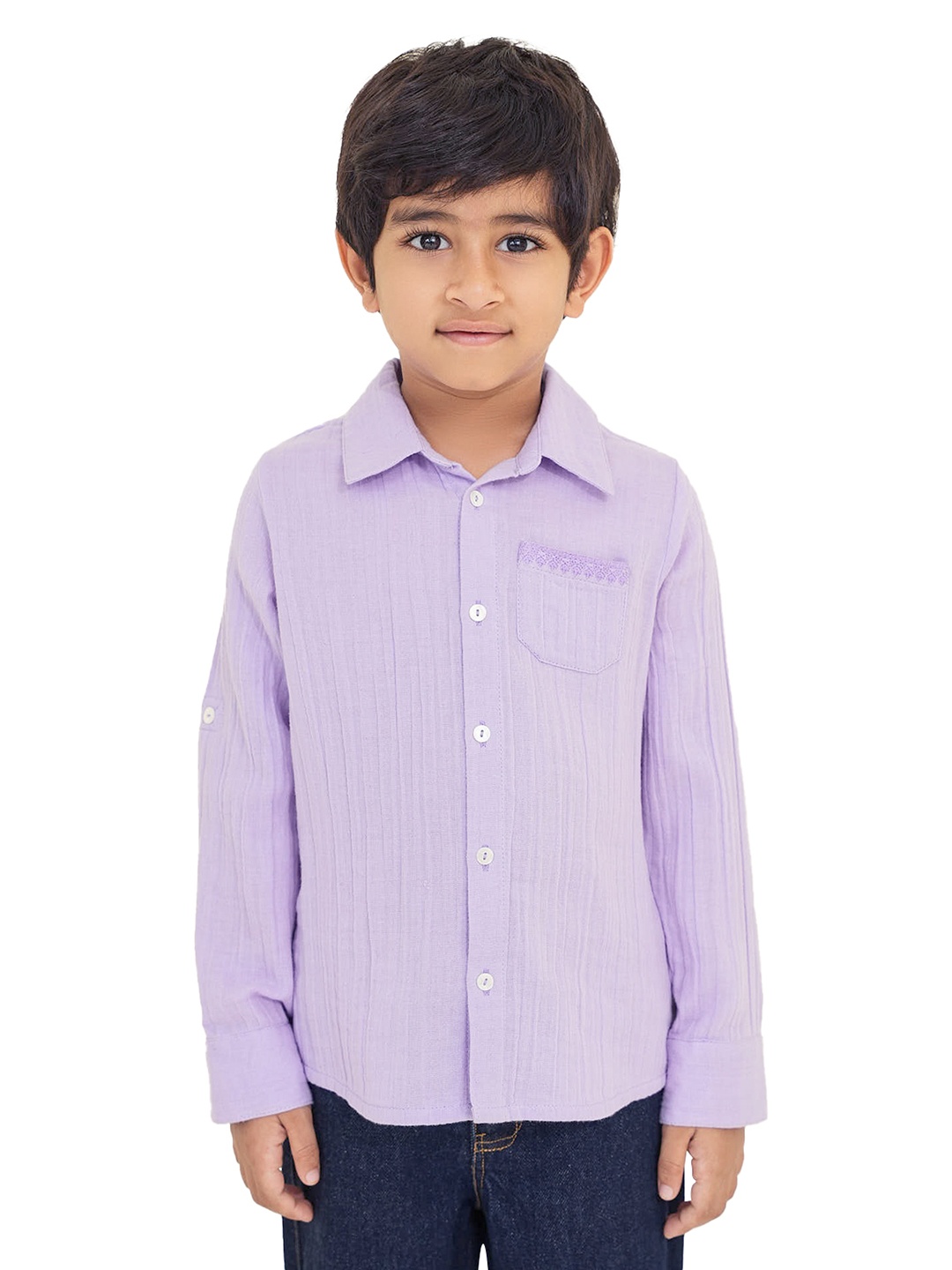 

The Tribe Kids Boys Pinstripes Striped Cotton Casual Shirt, Purple