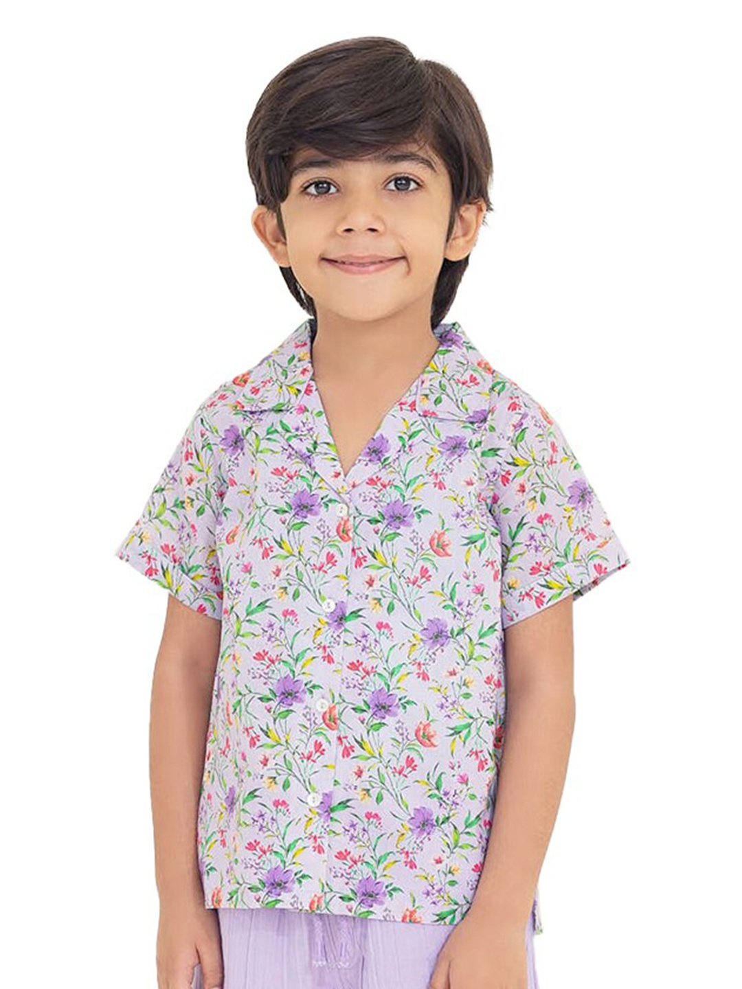 

The Tribe Kids Boys Floral Printed Opaque Cotton Casual Shirt, Purple