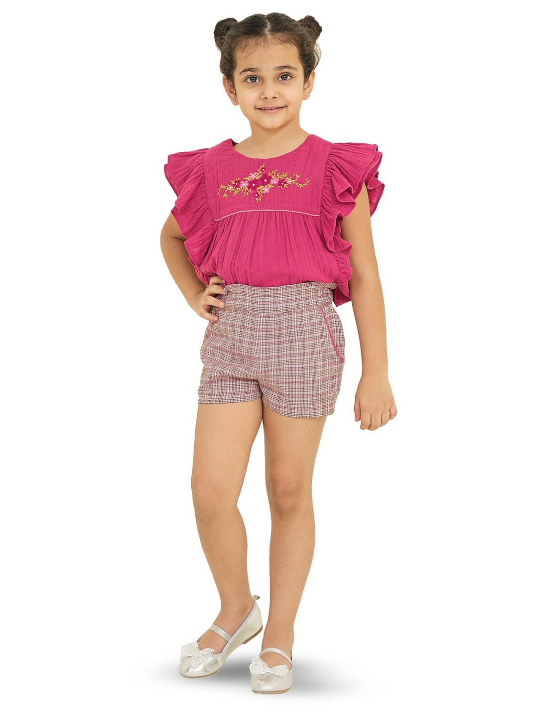 

The Tribe Kids Girls Checked Regular Fit Cotton Shorts, White