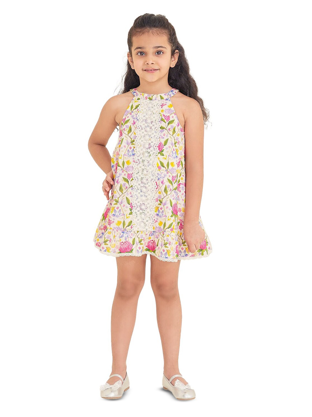 

The Tribe Kids Girls Floral Printed Cotton A-Line Dress, Pink