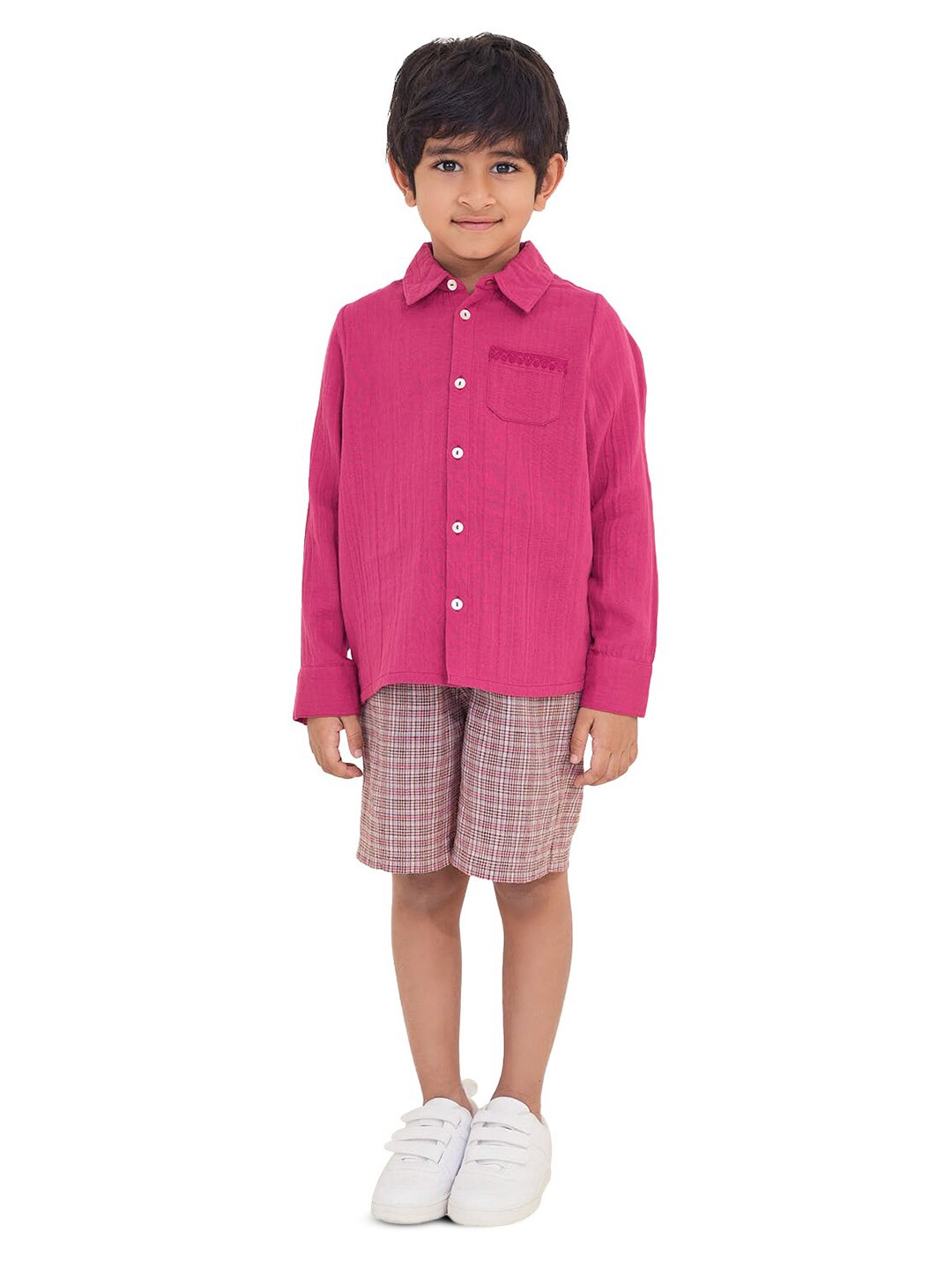 

The Tribe Kids Boys Checked Pure Cotton Shorts, Pink