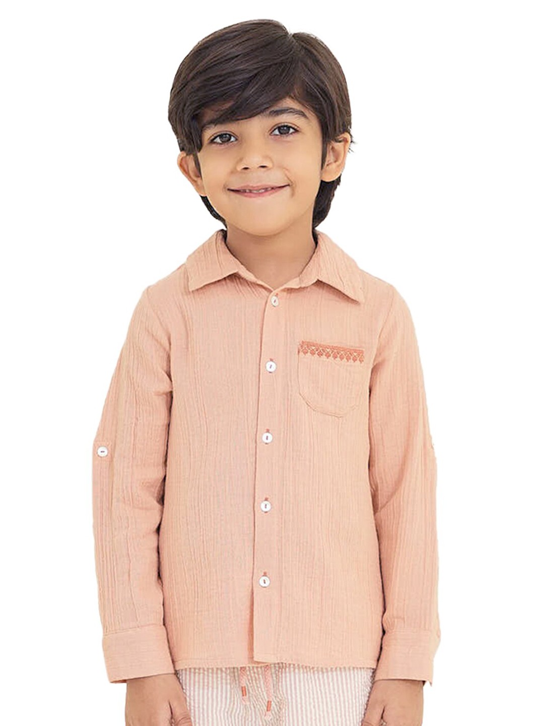 

The Tribe Kids Boys Full Sleeve Cotton Casual Shirt, Peach