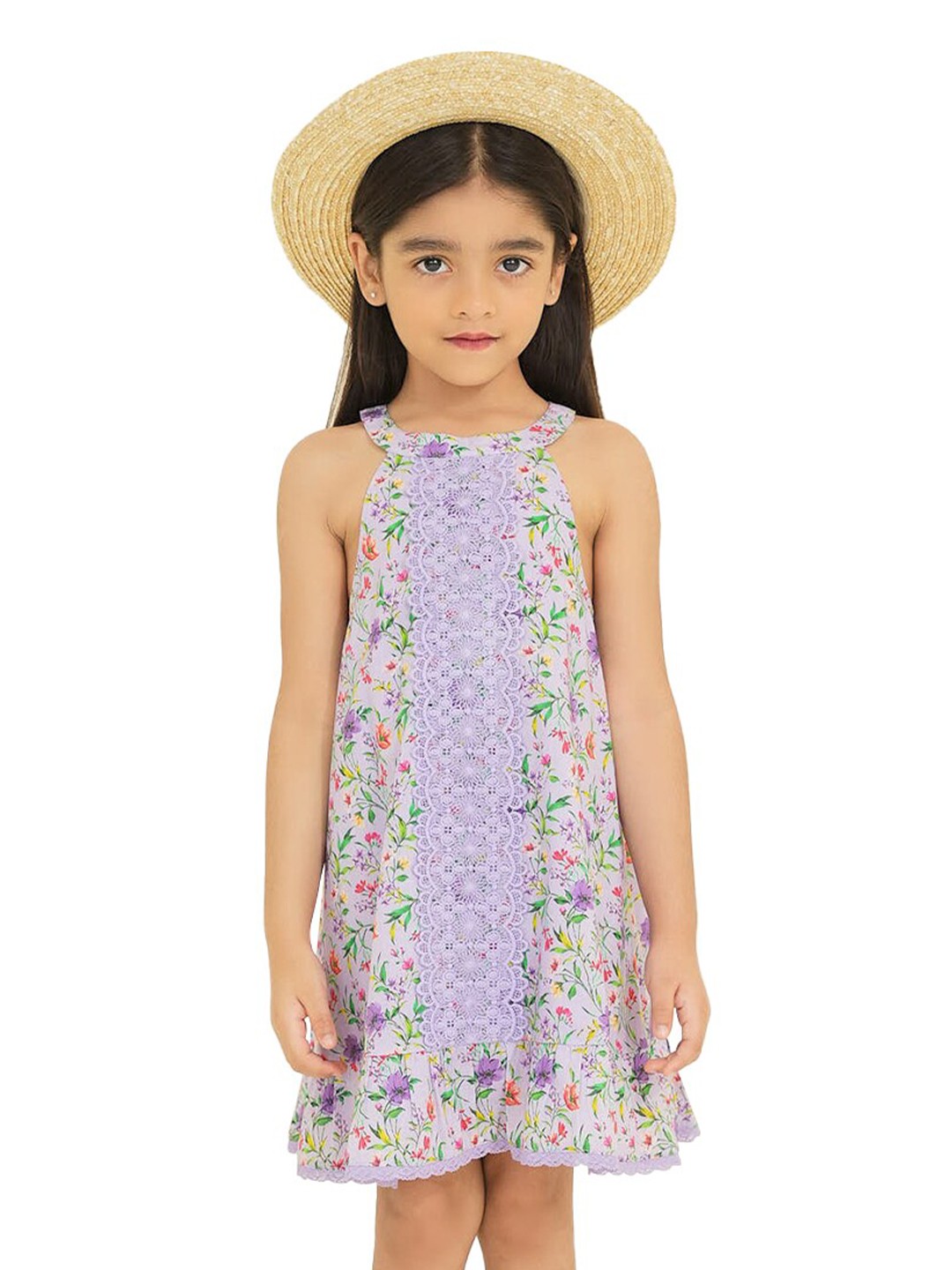 

The Tribe Kids Girls Floral Printed Cotton A-Line Dress, Purple