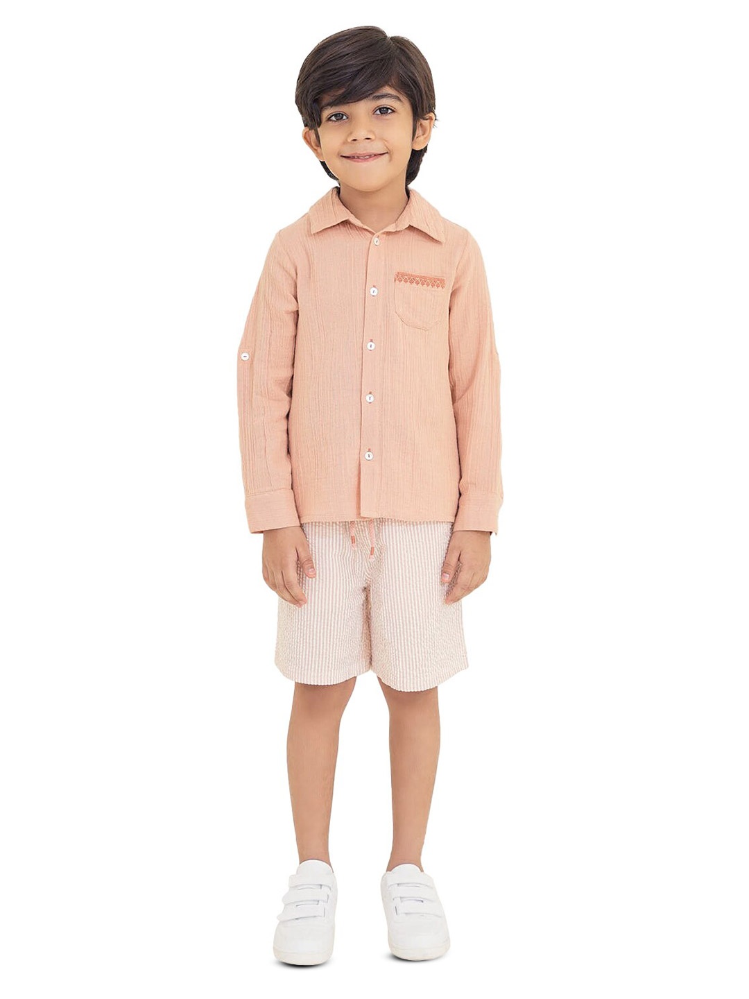 

The Tribe Kids Boys Striped Mid-Rise Cotton Shorts, White