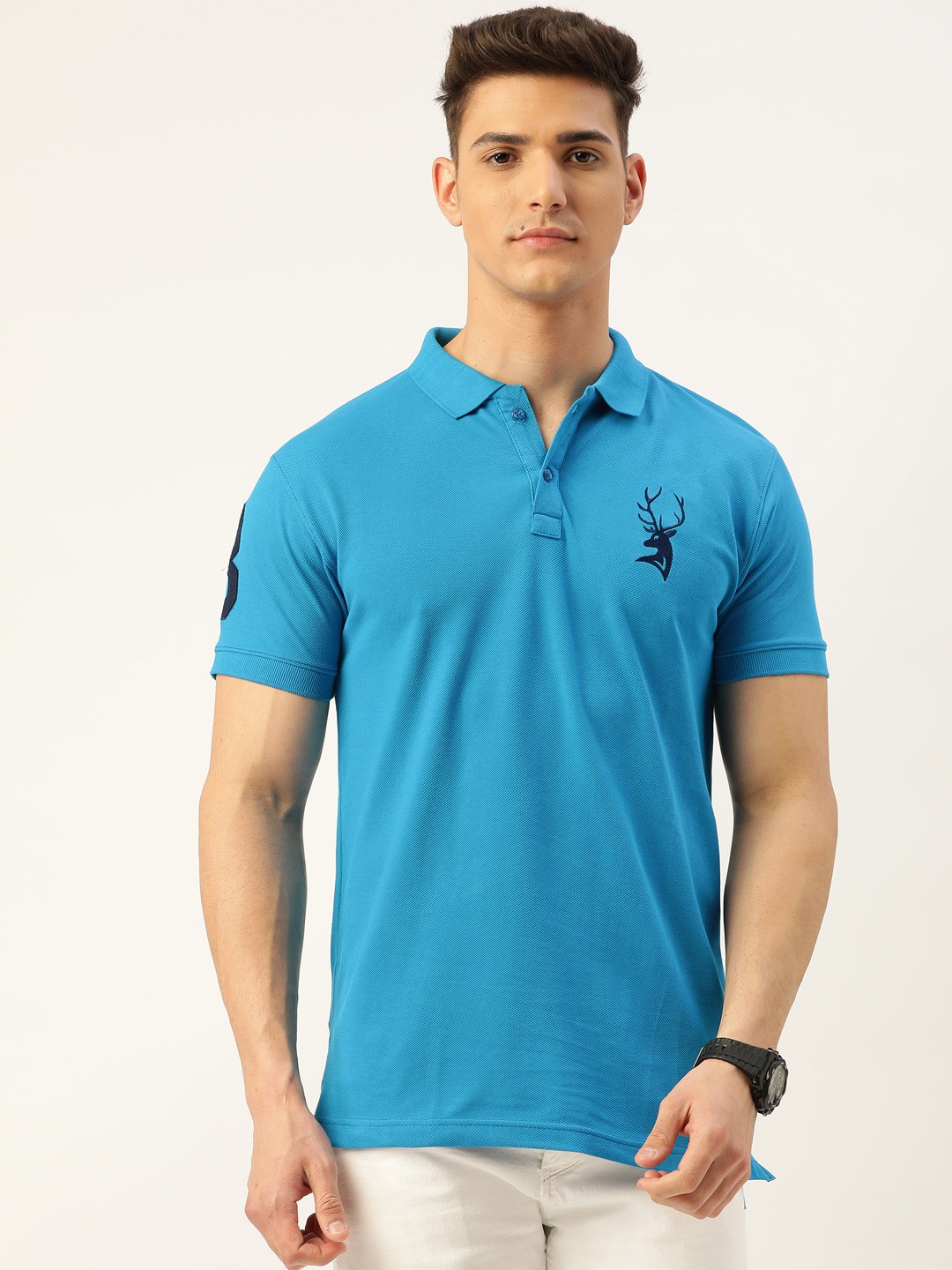 

PORTBLAIR Polo Collar Short Sleeves Embroidered T-shirt, Teal