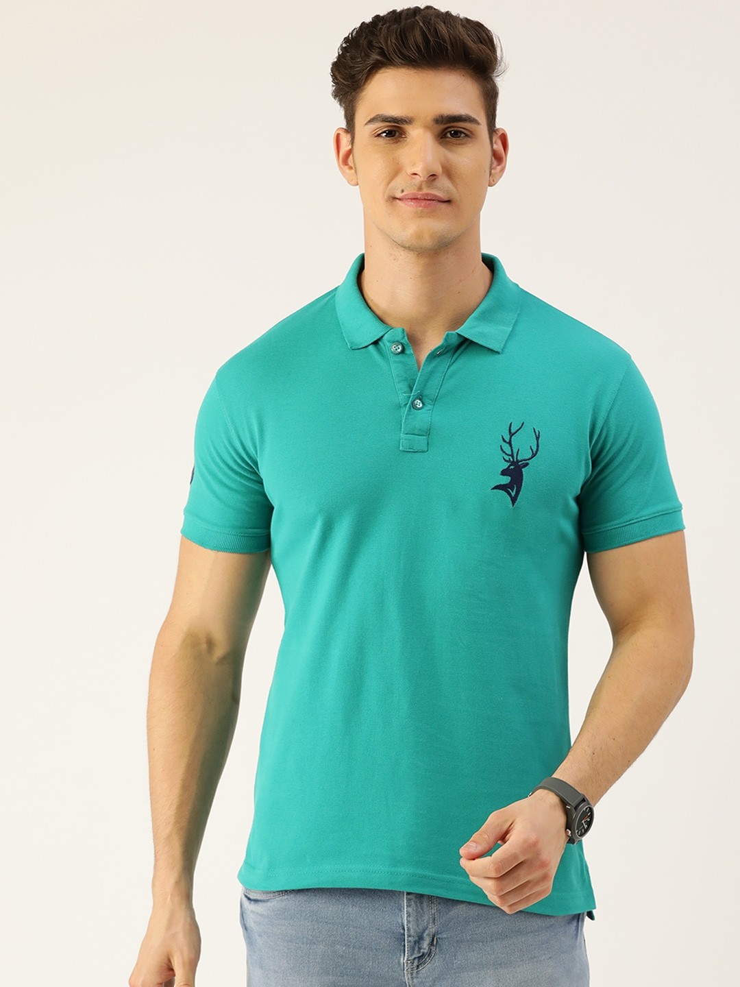 

PORTBLAIR Polo Collar Embroidered T-shirt, Green