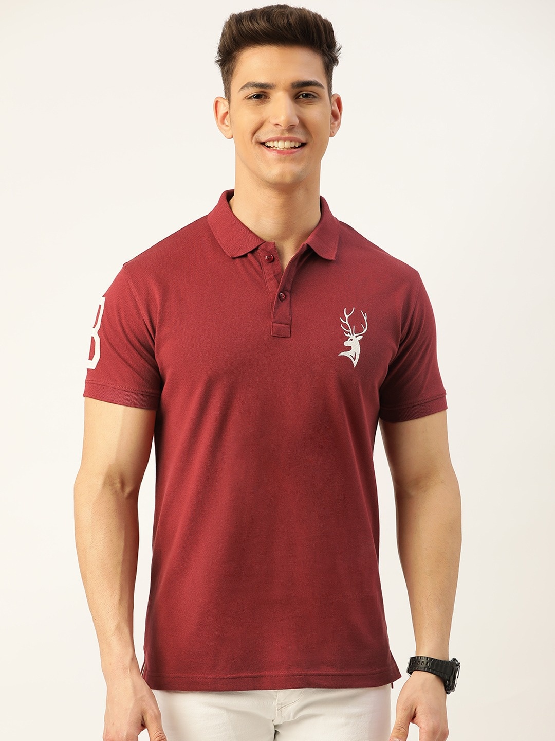 

PORTBLAIR Polo Collar Short Sleeves Embroidered T-shirt, Maroon