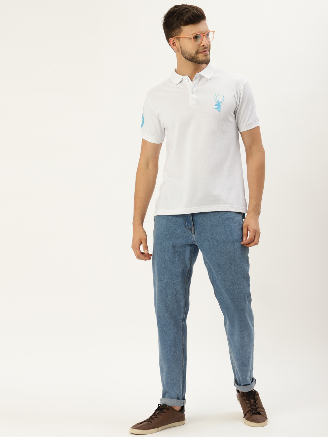 

PORTBLAIR Polo Collar Short Sleeves Embroidered T-shirt, White