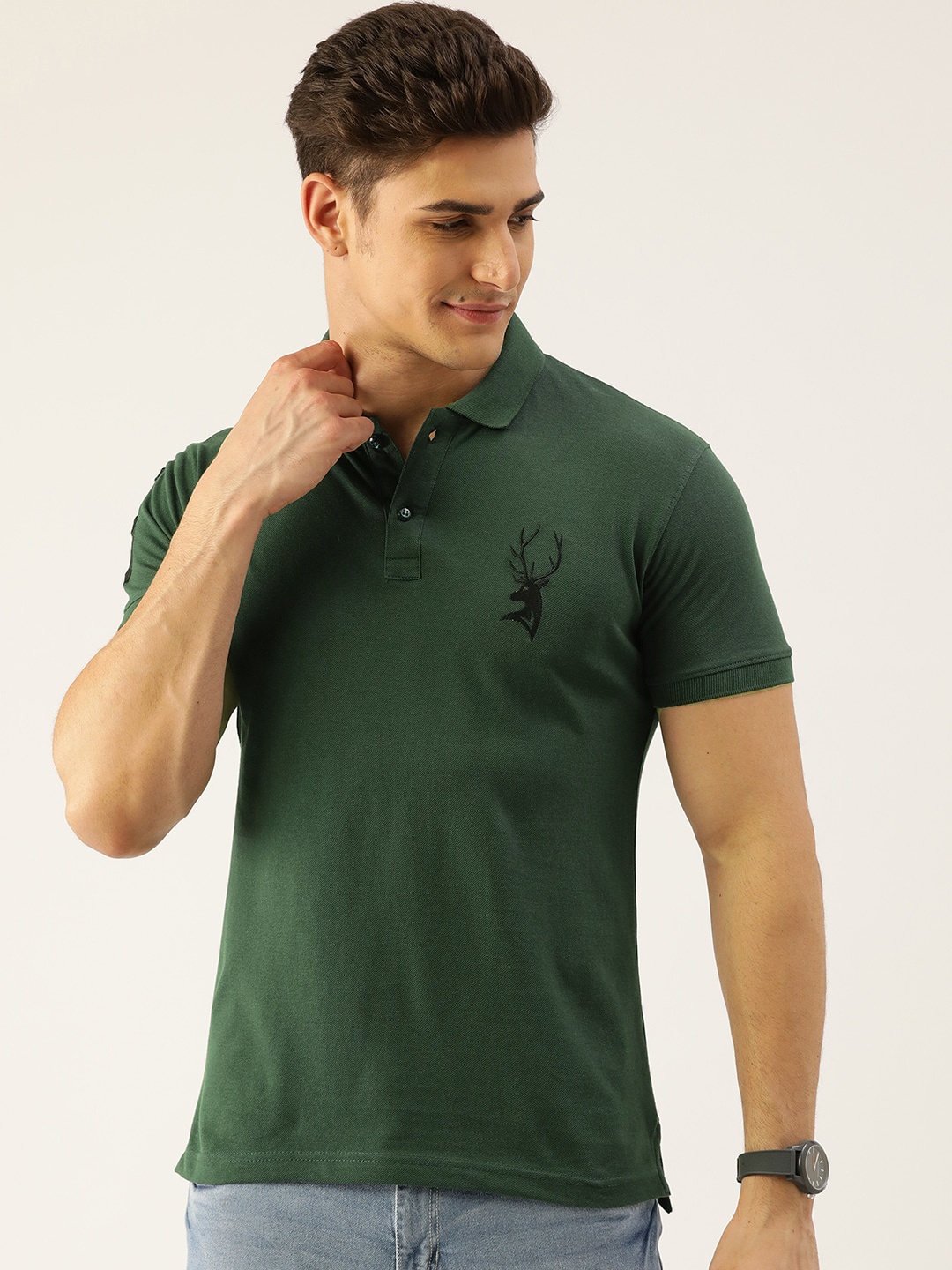 

PORTBLAIR Polo Collar Embroidered T-shirt, Green