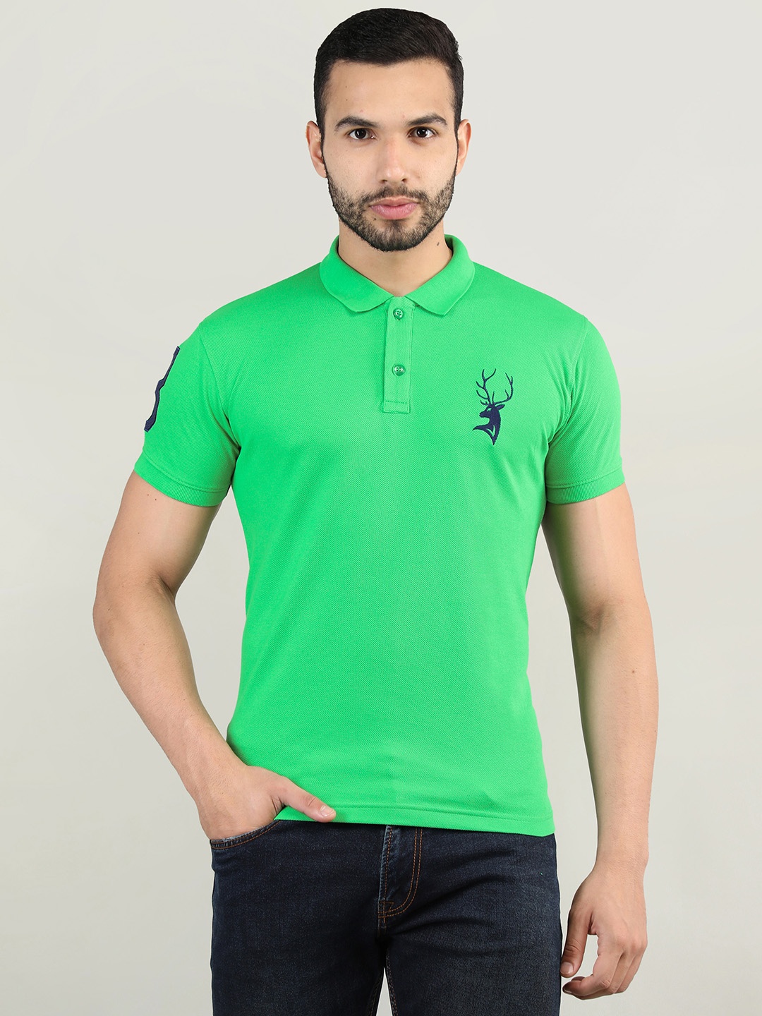

PORTBLAIR Polo Collar Embroidered T-shirt, Green