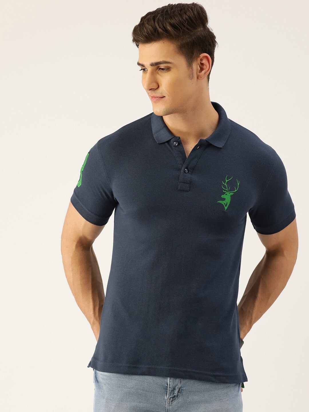 

PORTBLAIR Polo Collar Embroidered T-shirt, Navy blue