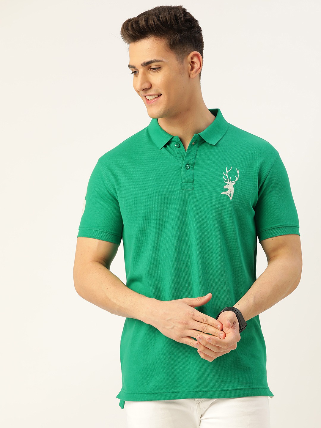 

PORTBLAIR Polo Collar Cotton T-shirt, Green