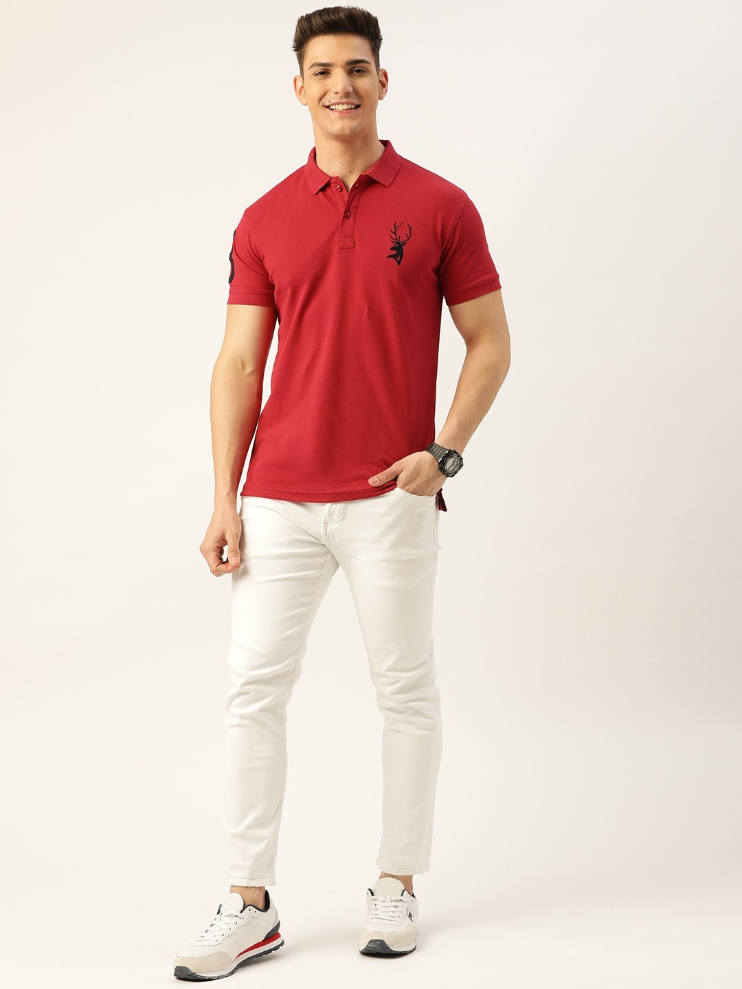 

PORTBLAIR Polo Collar Cotton T-shirt, Red