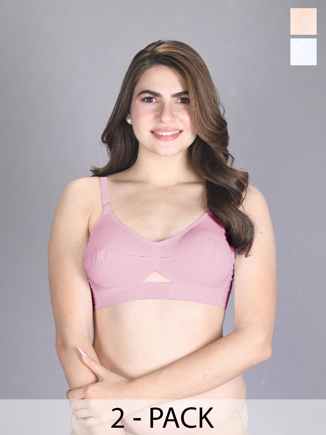 

LUX VENUS Pack of 2 Board Bottom Bra with Adjustable Strap, Pink