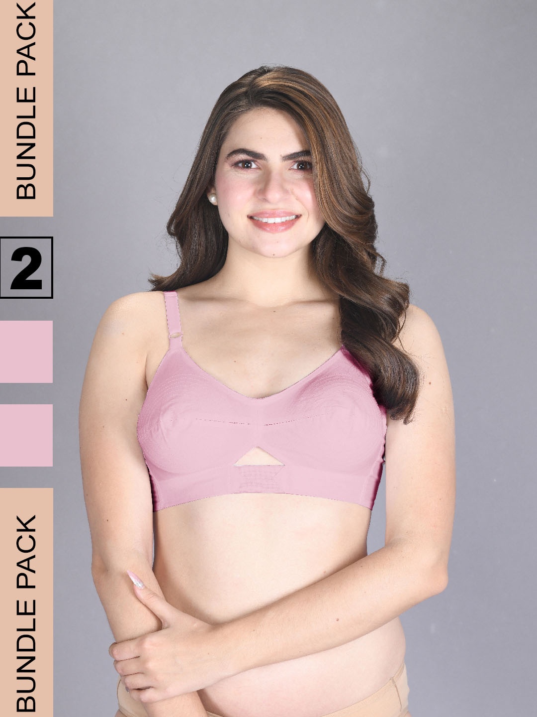 

LUX VENUS Pack Of 2 All Day Comfort Full Coverage Non Padded Cotton Broad Bottom Bra, Pink