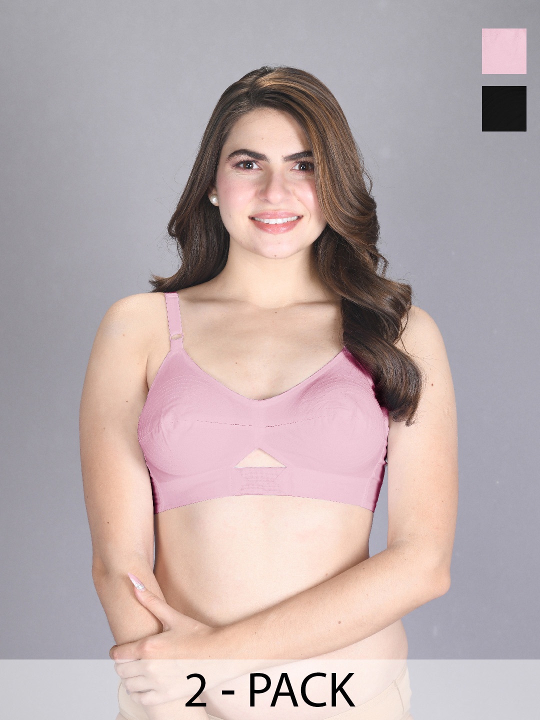 

LUX VENUS Pack of 2 Board Bottom Bra with Adjustable Strap, Pink