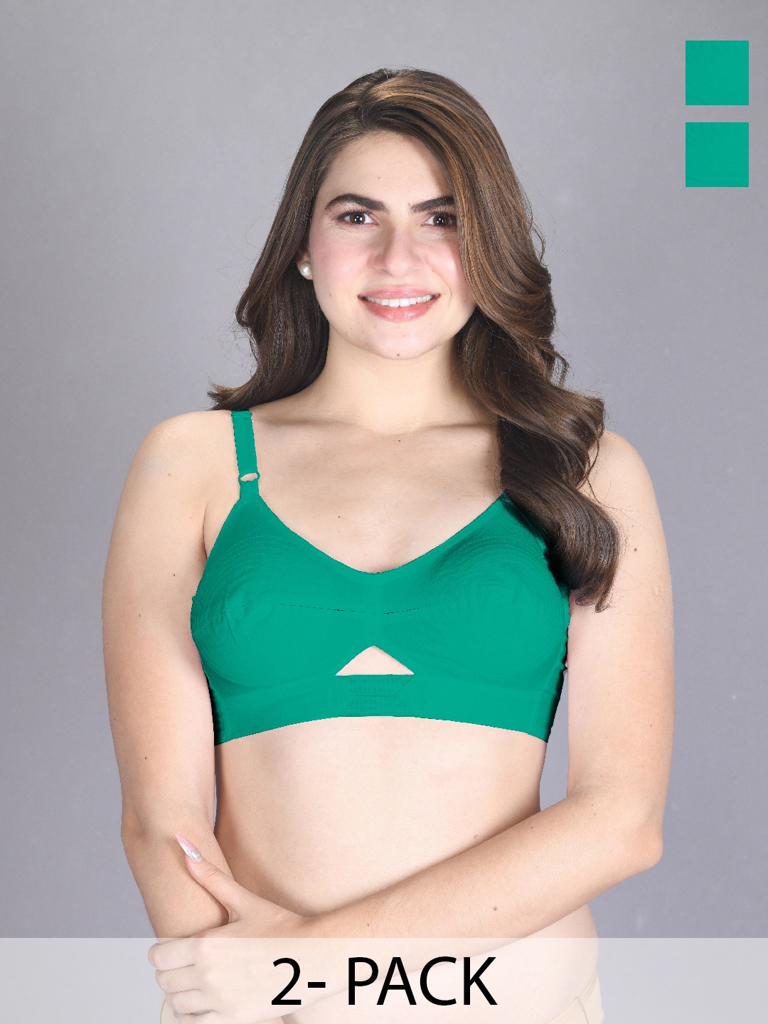 

LUX VENUS Pack Of 2 Full Coverage Everyday Cotton Bras With All Day Comfort, Green