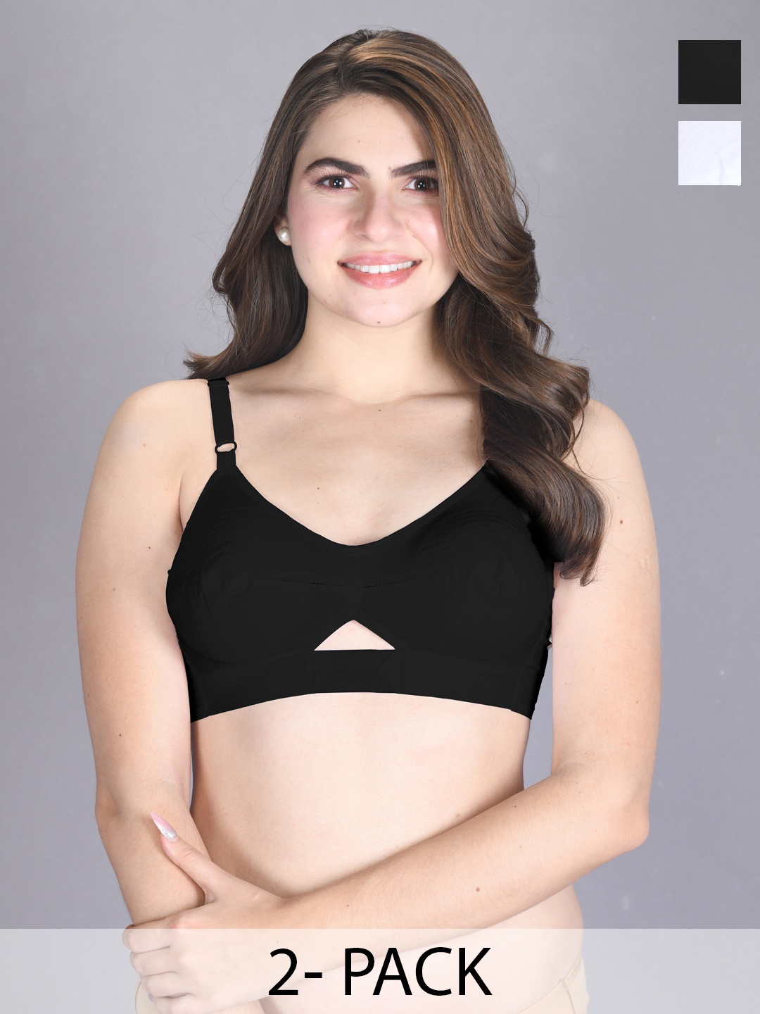 

LUX VENUS Pack Of 2 Non Padded Full Coverage Cotton Everyday Bras With All Day Comfort, Black