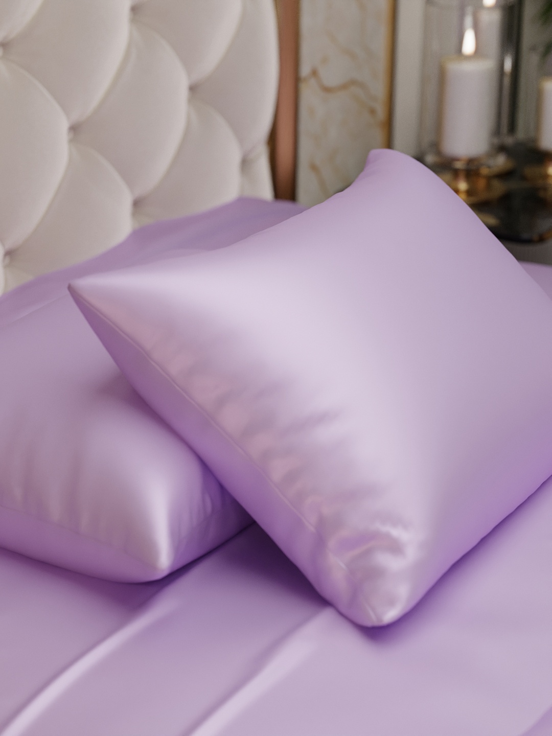 

Stoa Paris Silk Like Lilac 2 Pieces Solid Rectangle Satin Pillow Covers, Lavender