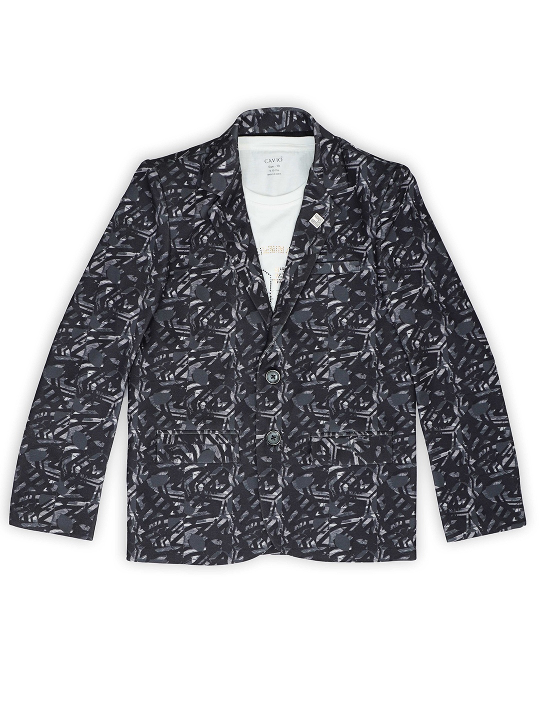 

CAVIO Boys Printed Single-Breasted Pure Cotton Party Blazer With T-Shirt, Grey