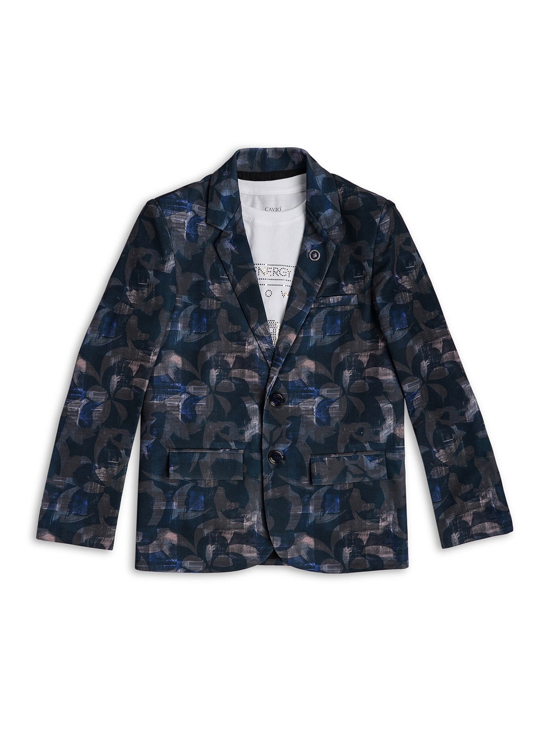 

CAVIO Boys Printed Single-breasted Blazer With T-Shirt, Blue