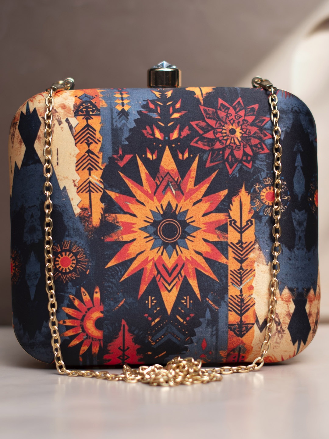 

ARTKLIM Printed Box Clutch, Black