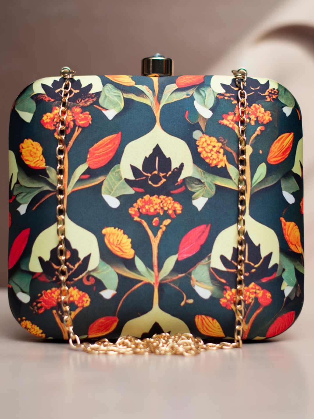 

ARTKLIM Floral Printed Box Clutch, Green