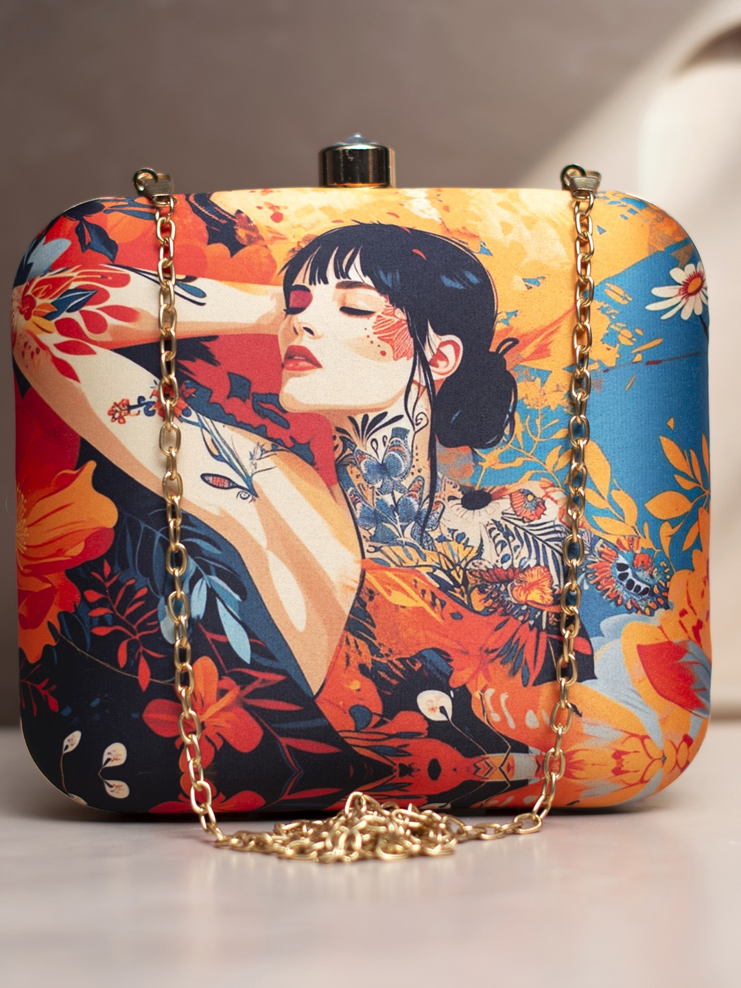 

ARTKLIM Printed Box Clutch, Orange