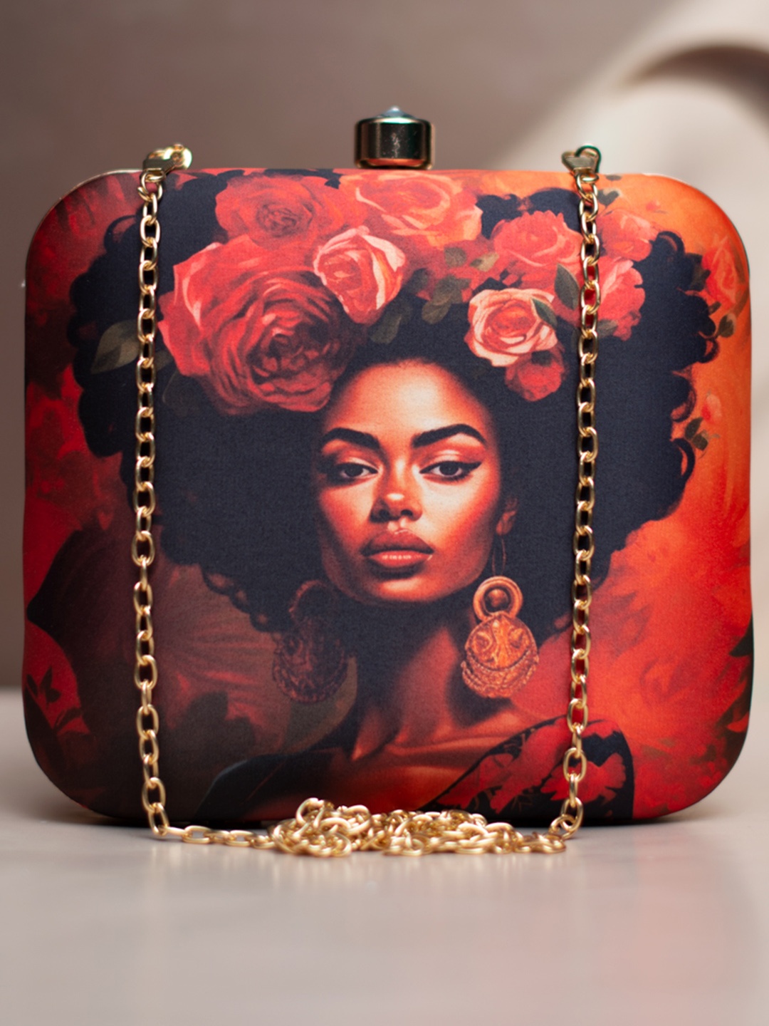 

ARTKLIM Floral Printed Box Clutch, Red