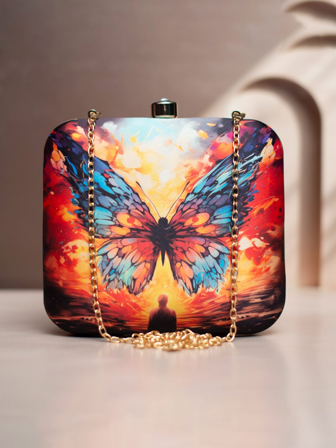 

ARTKLIM Printed Box Clutch, Orange