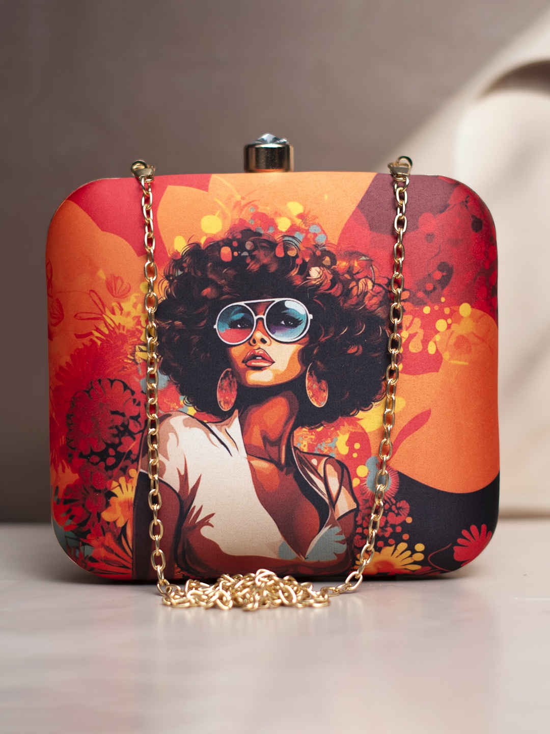 

ARTKLIM Printed Box Clutch, Red