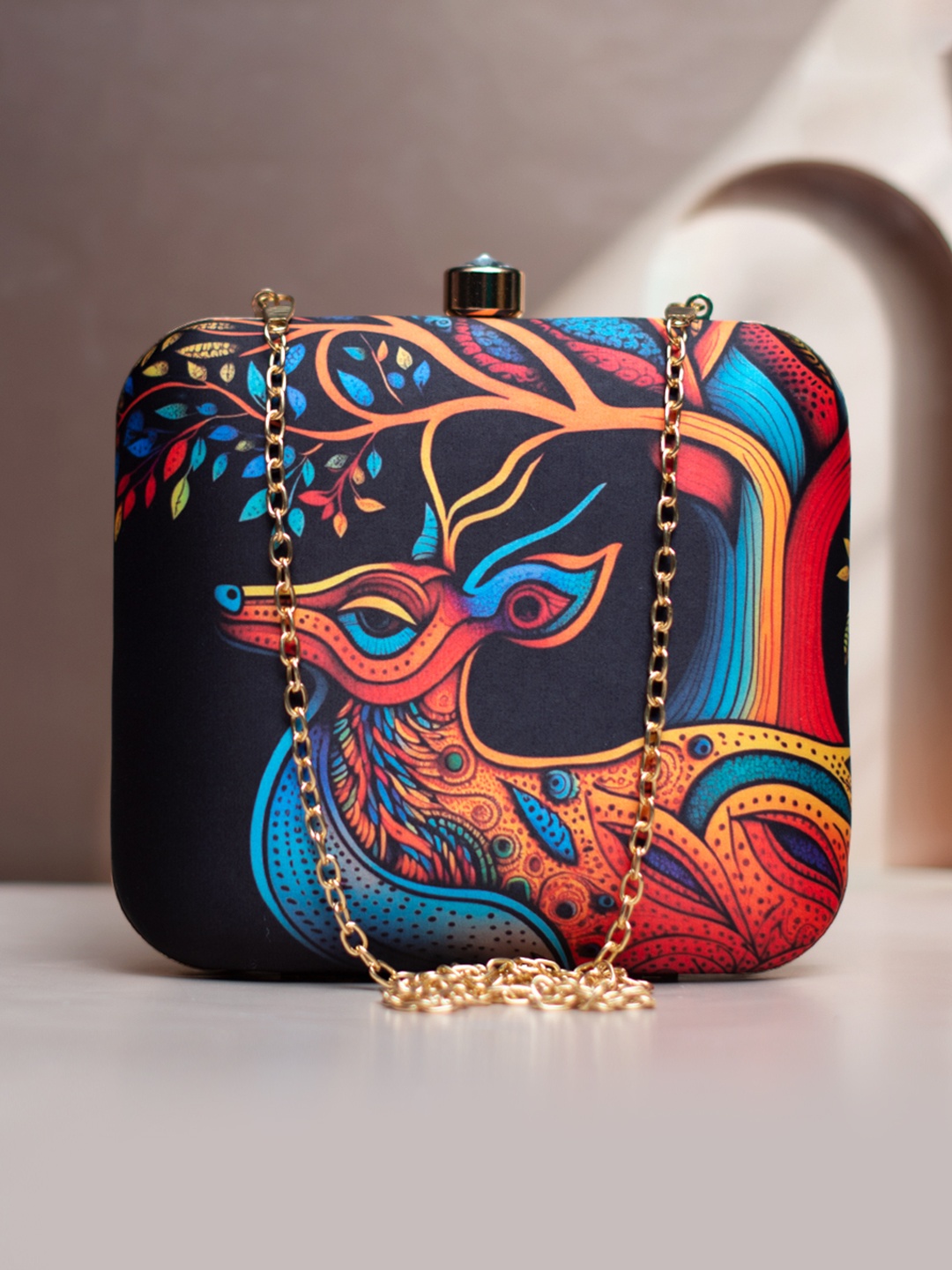 

ARTKLIM Printed Box Clutch, Blue