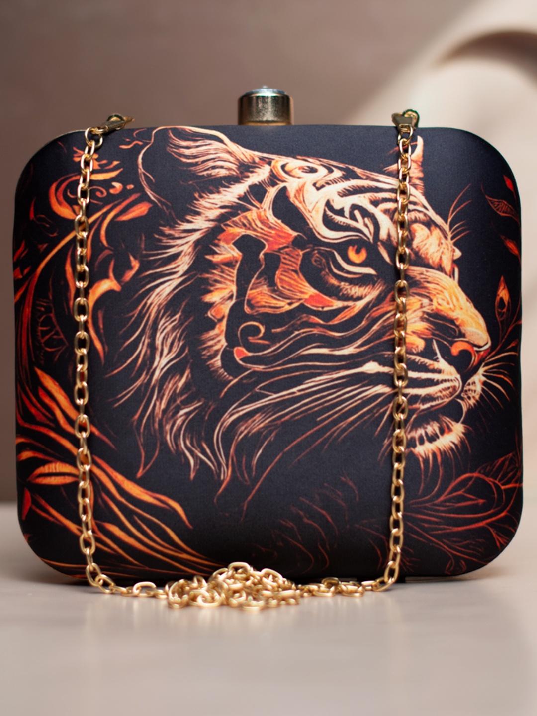

ARTKLIM Printed Box Clutch, Black