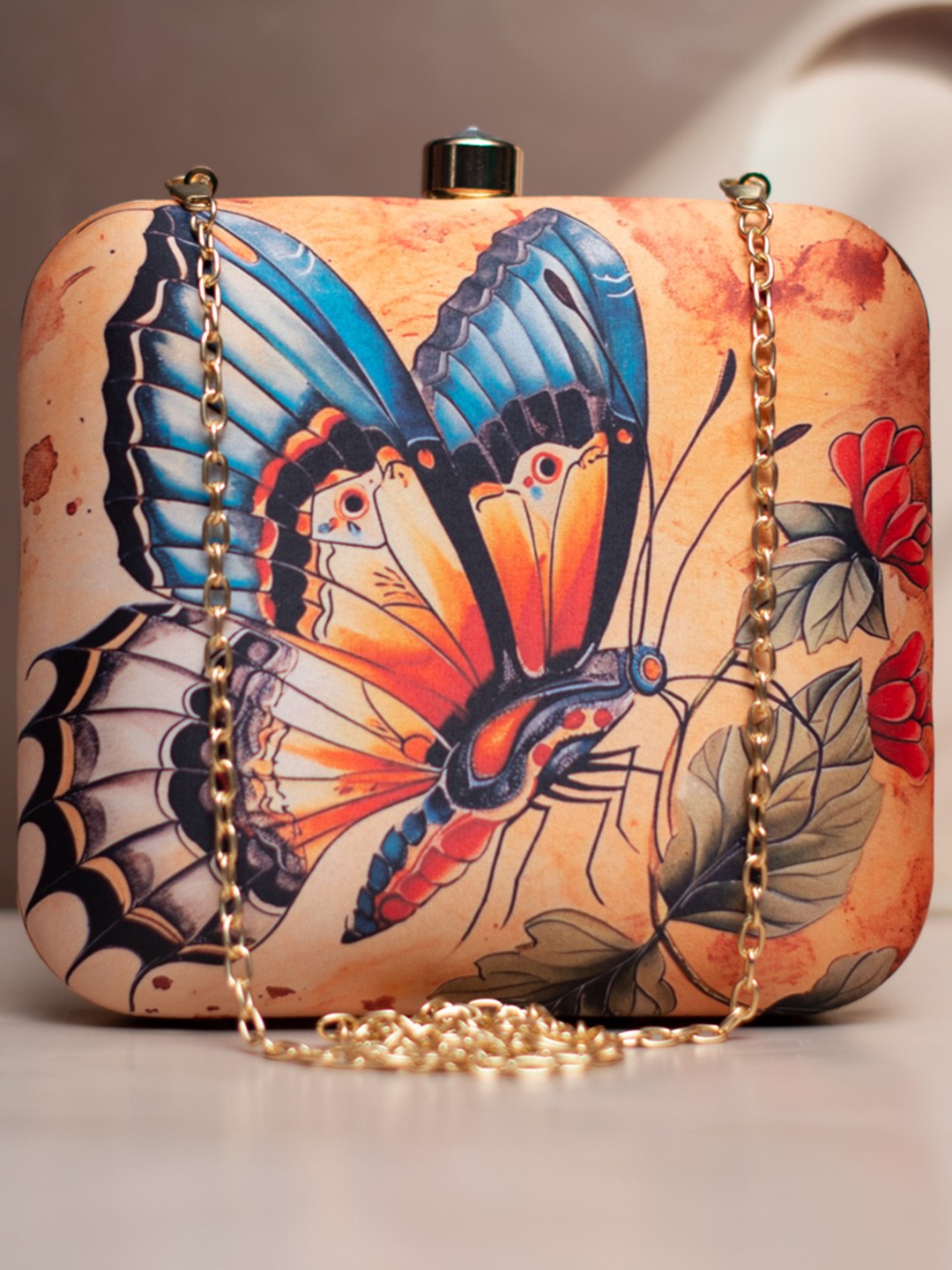 

ARTKLIM Floral Printed Box Clutch, Orange