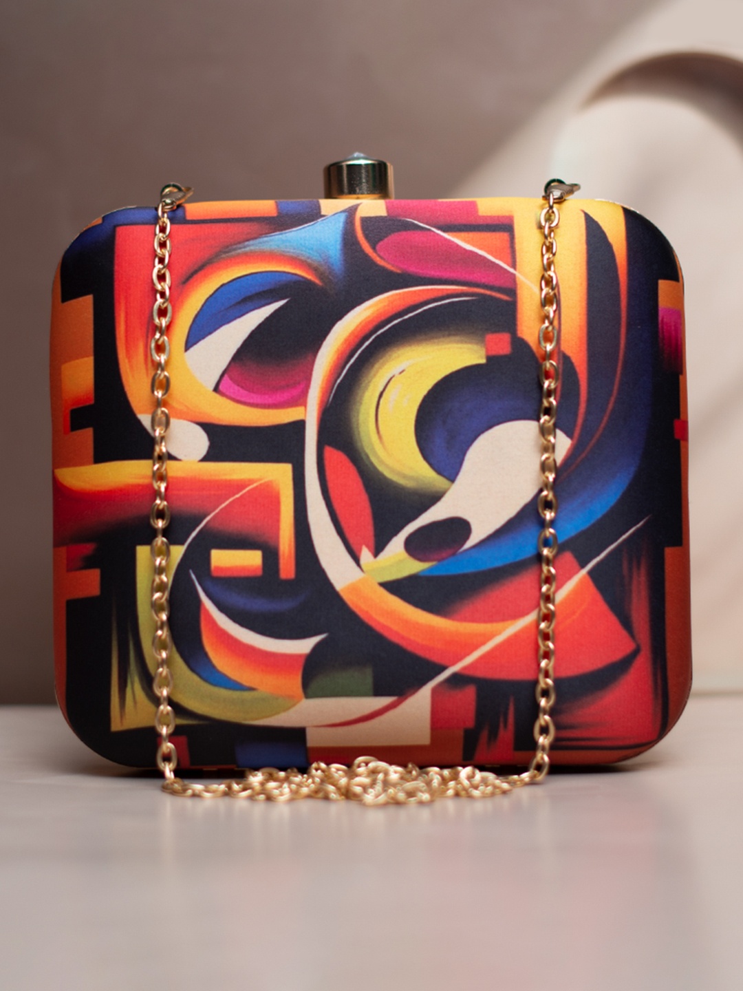 

ARTKLIM Printed Box Clutch, Black