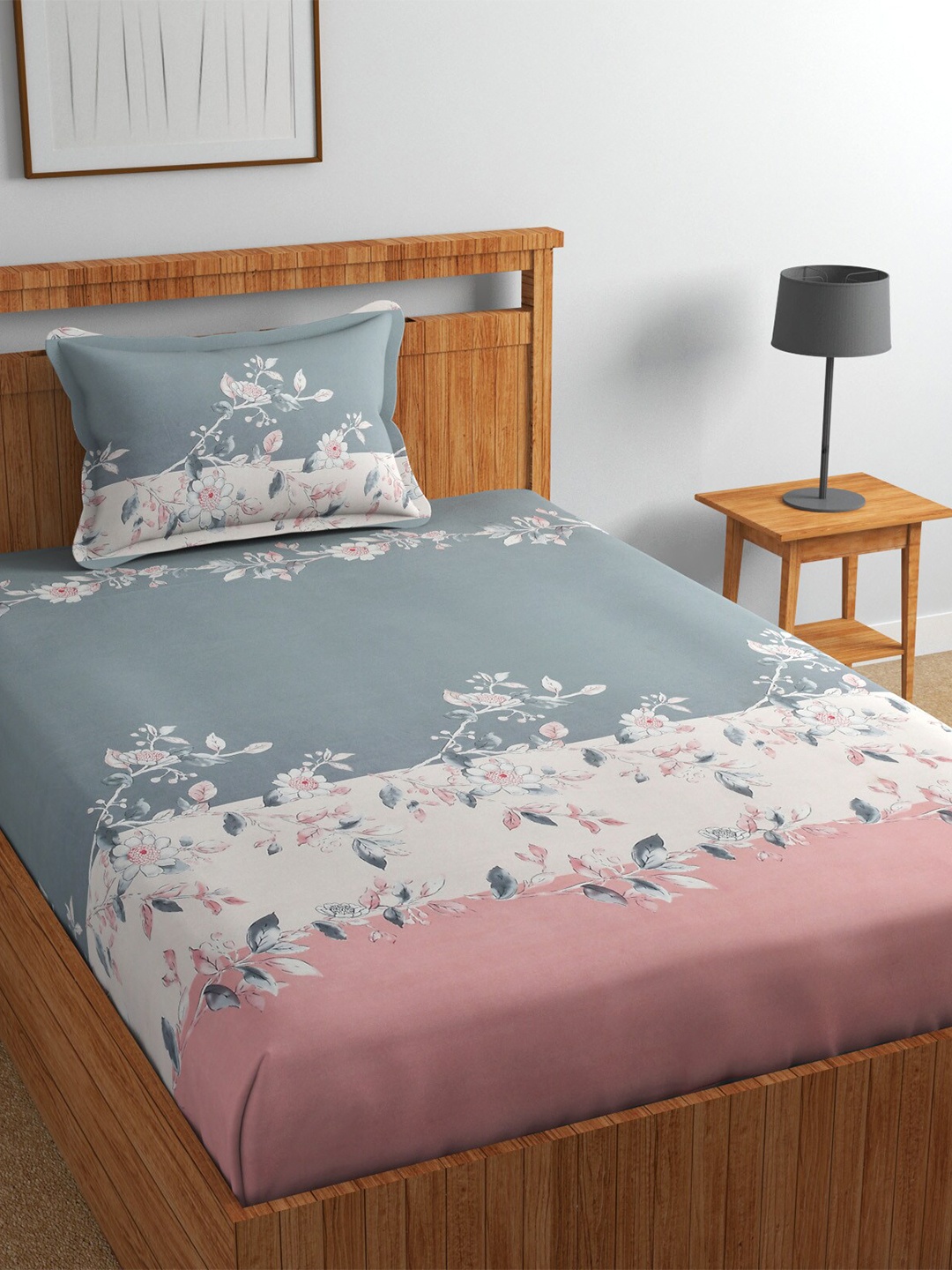 

Florida Pink & Grey Floral Cotton 180 TC Single Bedsheet With 1 Pillow Cover