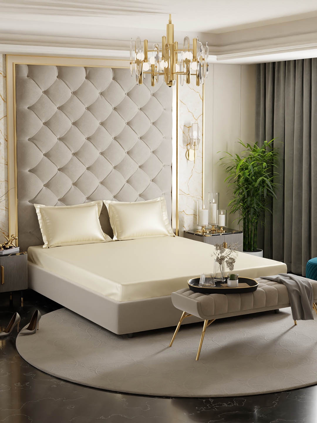 

Stoa Paris Date Night Cream-Coloured 300 TC Satin King Fitted sheet with 2 Pillow Covers