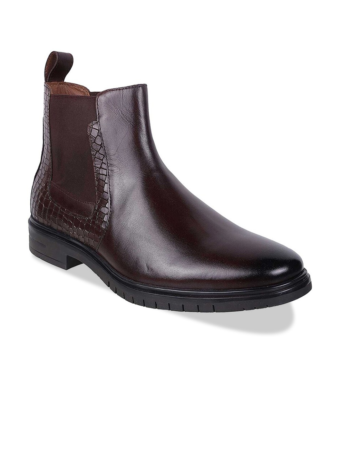 

DAVINCHI Men Leather High-Top Chelsea Boots, Brown