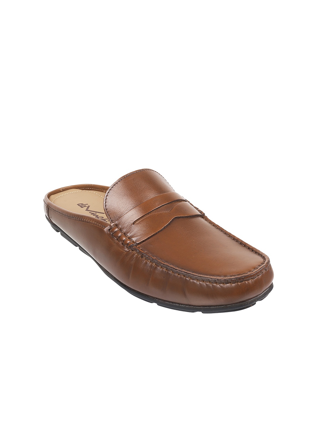 

DAVINCHI Men Tan & Black Leather Comfort Sandals