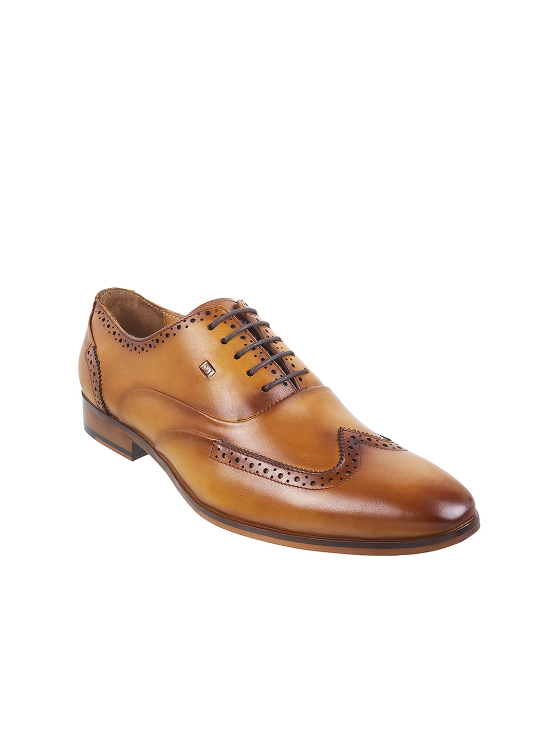 

DAVINCHI Men Perforated Leather Formal Brogues, Tan