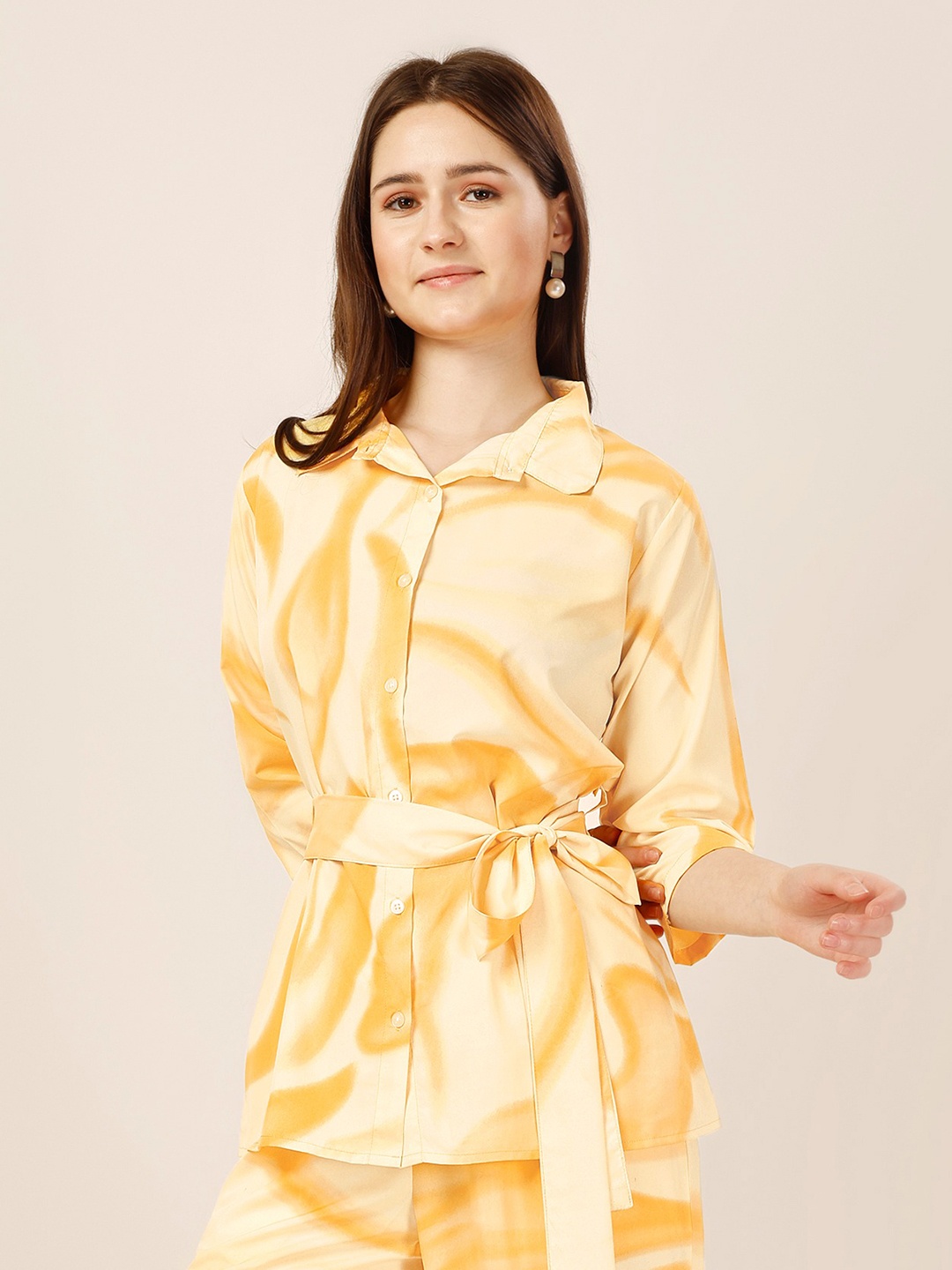 

Fashfun Abstract Relaxed Spread Collar Curved Casual Shirt, Yellow