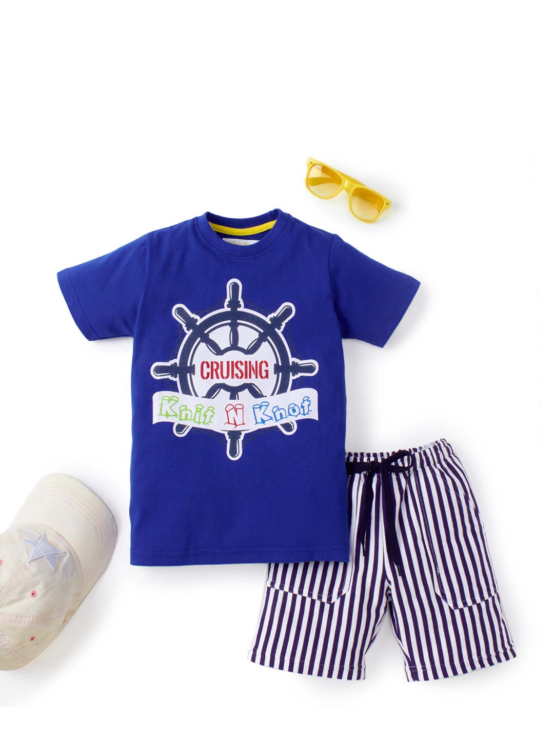 

Knit N Knot Boys Nautical Printed T-shirt with Shorts, Blue